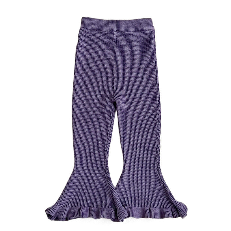 Autumn Waffle Ruffle Flared Woolen Pants