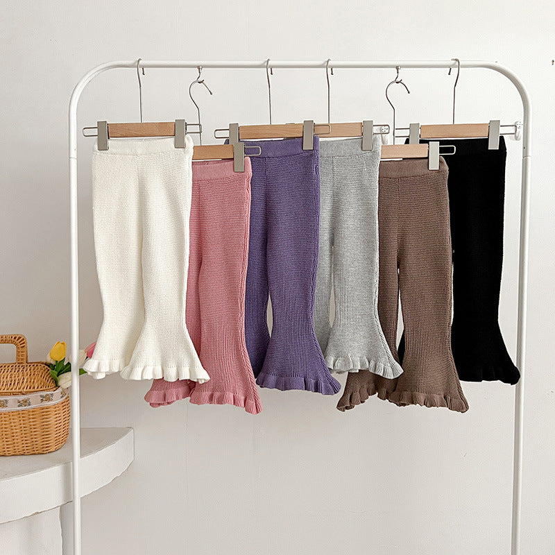 Autumn Waffle Ruffle Flared Woolen Pants