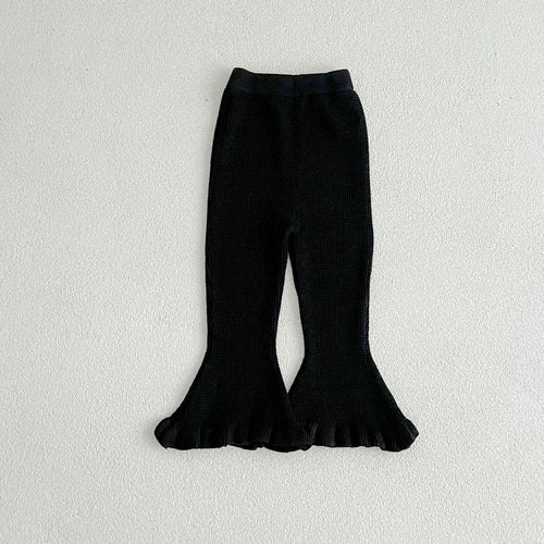 Autumn Waffle Ruffle Flared Woolen Pants