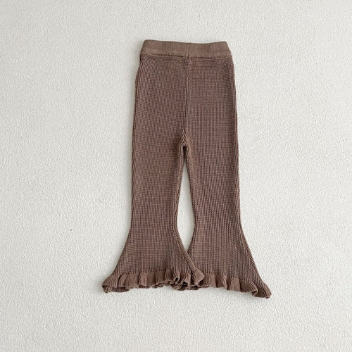 Autumn Waffle Ruffle Flared Woolen Pants